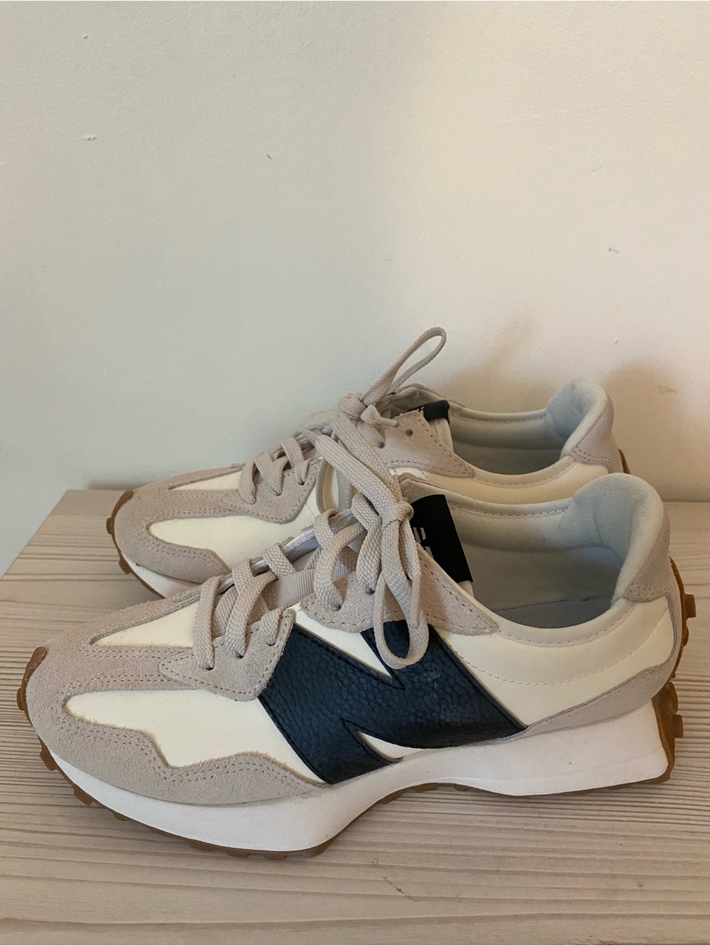 New Balance Neutral Beige and Navy Retro-Style Women's Sneakers